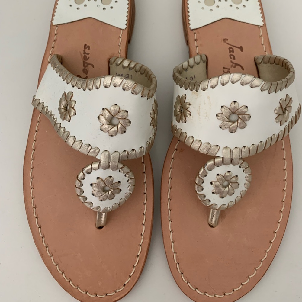 Brand new white and gold Jack Rogers, Size 10.